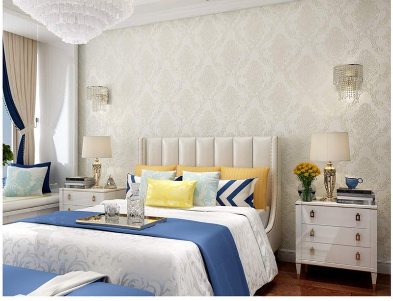TAOGIFT Victorian Damask Embossed Wallpaper Peel and Stick Wall Paper Mural for Bedroom Bathroom Living Room Home Decoration (53cmx5m, Beige) - Image 3